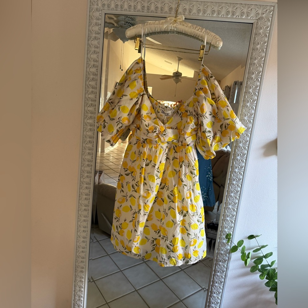 Trixxi Yellow Lemon Print Mini Dress
